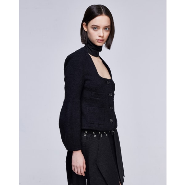 [파주점] [송지오우먼]송지오 컬렉션 딥 컷 트위드 자켓 블랙 WH2JK753BK