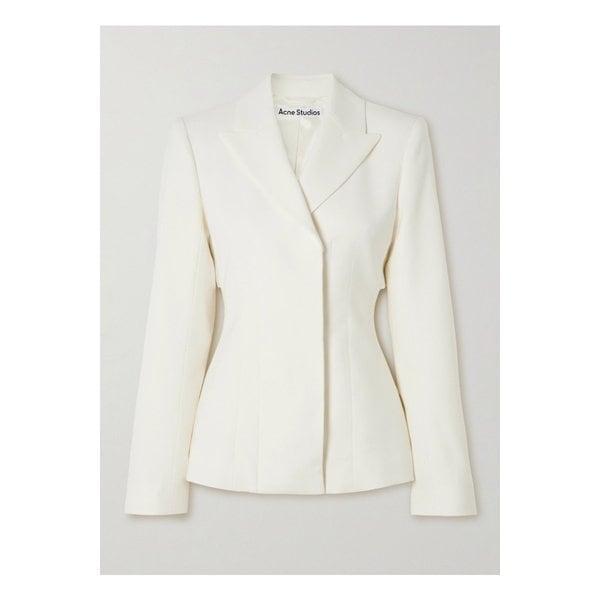 새틴 트리밍 울 혼방 트윌 블레이저 화이트 1647597355803767