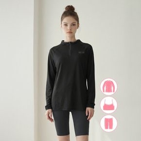 여성인 블랙 반집업 래쉬가드 워터레깅스 세트 BEL-Z205K