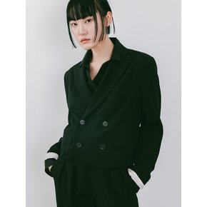 Black Cropped Double Breasted Blazer (JVSJ101)