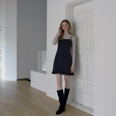 Frill Mini Dot Sleeveless Dress - NAVY