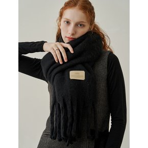 Simple patch wool long muffler - black