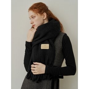 Simple patch wool long muffler - black