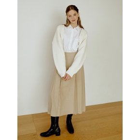 Flat wool pleats skirt (beige)