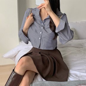 프란 스트라이프 크롭 셔츠_S5006