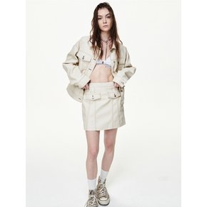 FAUX LEATHER POCKET MINI SKIRTS_CREAM