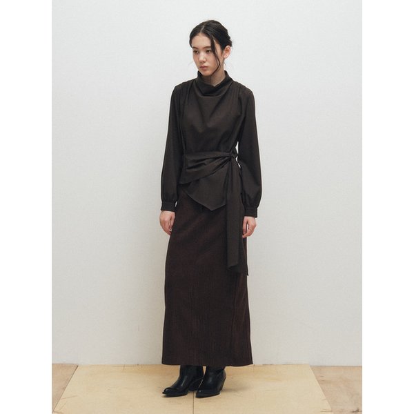 Cowl-neck Wrap Blouse_Brown