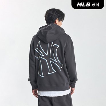 MLB [코리아공식] 베이직 메가로고 오버핏 후드티 NY (Charcoal Grey)