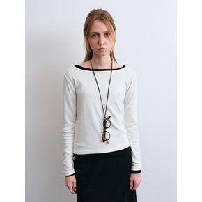 Boat-neck wool jersey top (Ivory)