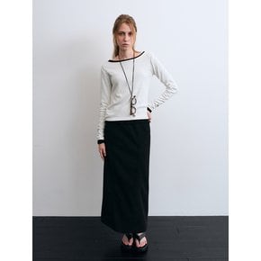 Boat-neck wool jersey top (Ivory)