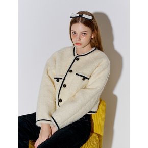 Fluffy Tweed Fur Jacket Ivory