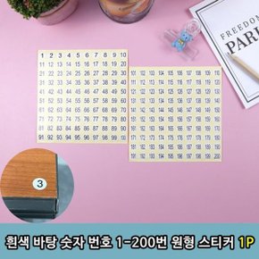 흰색 바탕 숫자 번호 1-200번 원형 스티커 1P_WBA935F