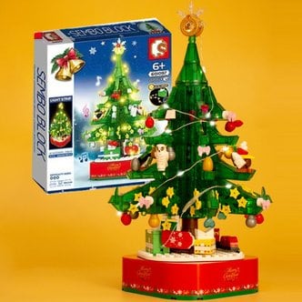 바보사랑 크리스마스트리 블럭 486피스 LED조명회전 오르골만들기 어린장난감선물[무료배송]