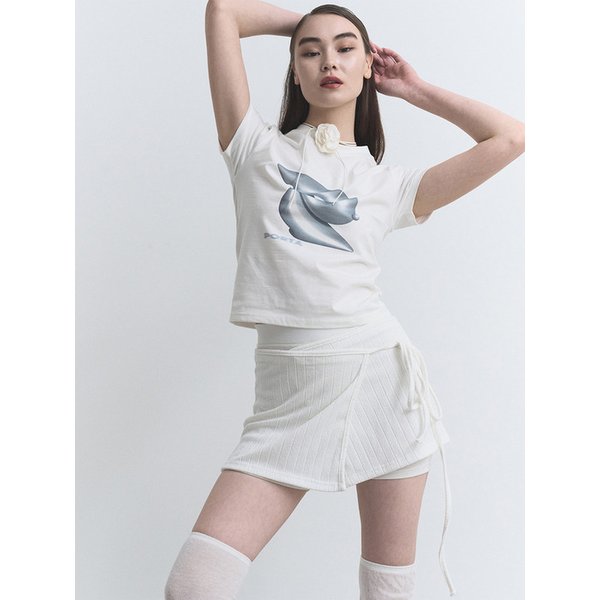 [리퍼브] RIBBED STRAP WRAP SKIRT, WHITE