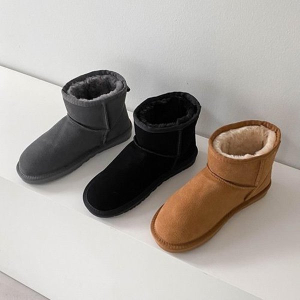 [옷자락] 여자 포근 안감 베이직 심플 퍼 앵클부츠