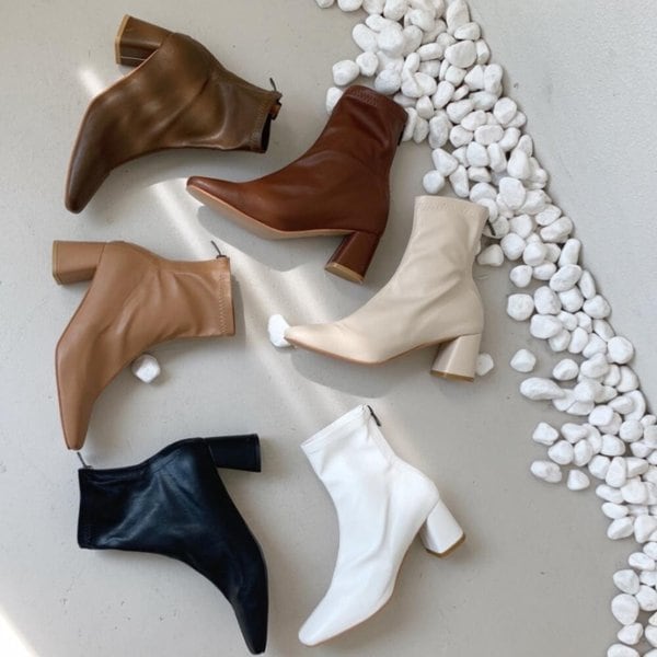 [옷자락] 여자 뉴트럴 삭스부츠 미들굽 사각코 웜톤 앵클 부츠