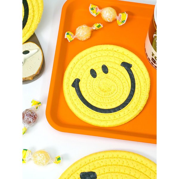 원형 옐로우 스마일 티코스터 플레이트 컵받침 ver2.0