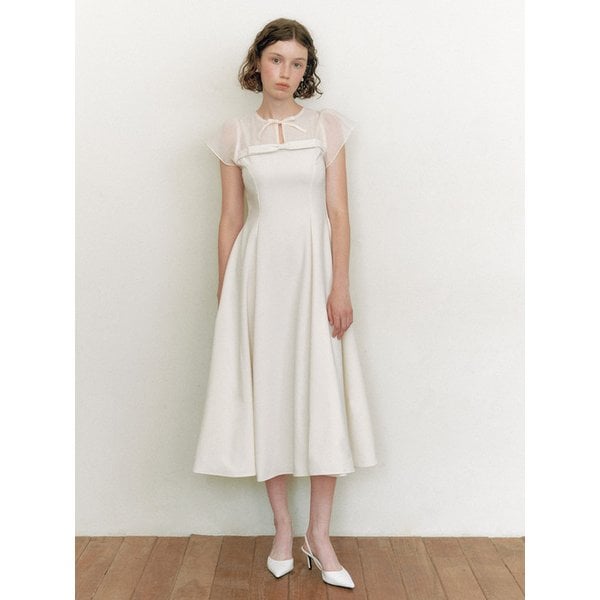[단독]Bridal Sheer Ribbon Tie One-piece_pale cream