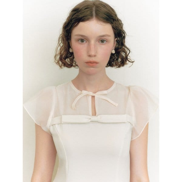 [단독]Bridal Sheer Ribbon Tie One-piece_pale cream