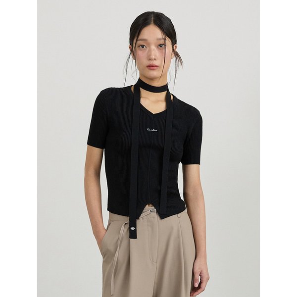 SUMMER V-NECK KNIT & SCARF SET BK