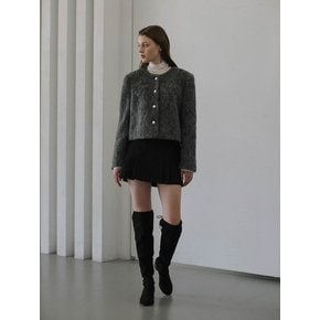 Mix Fur Short Jacket [Charcoal]