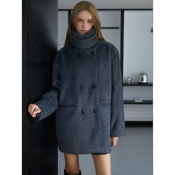 High Neck Half Coat [Charcoal]
