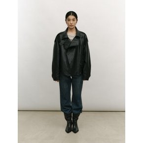 HIGH NECK DOUBLE LEATHER JACKET [BLACK]