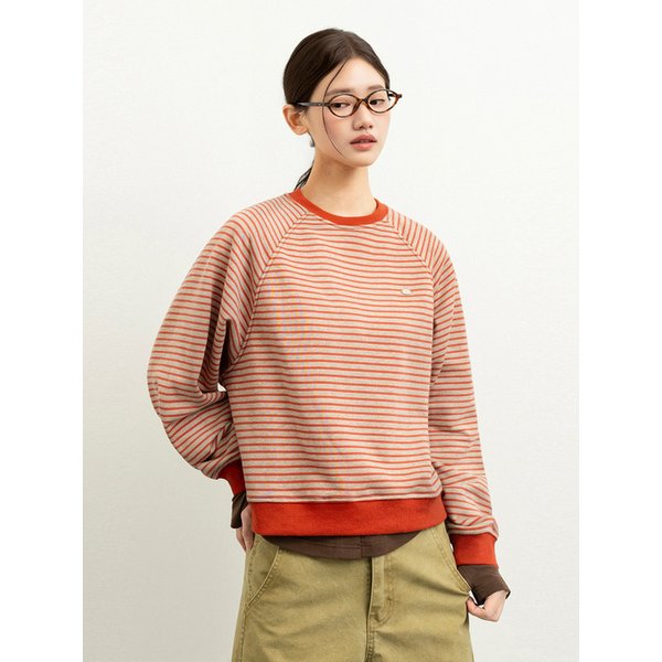 에센셜 래글런 스트라이프 스웻 셔츠_베이지&오렌지