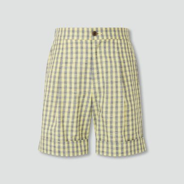 JAJU 25 S/S  남 코튼 체크 턱 하프 팬츠  J125201135