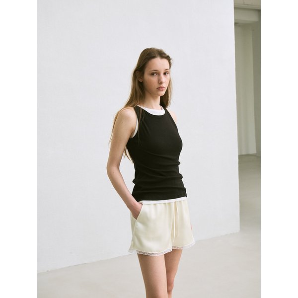lace-trim mini shorts (light yellow)