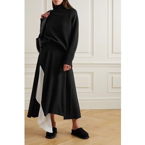 Asymmetric two-tone ribbed-knit midi skirt 블랙 1647597346244314