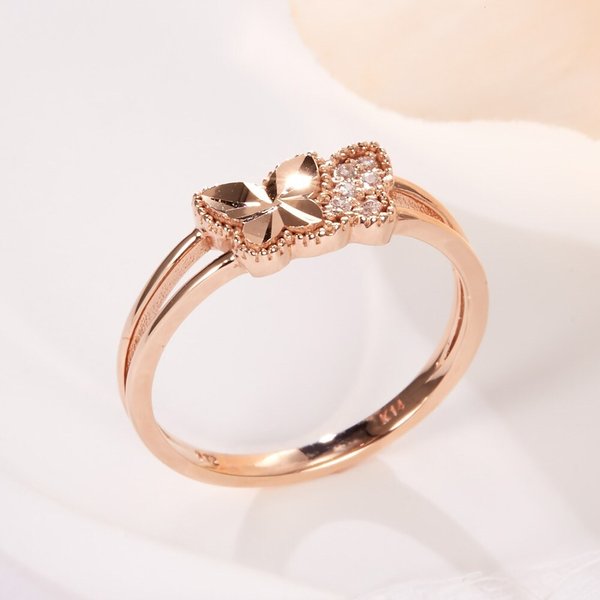 [비앤비골드] 14K 나비 트윈 컷팅 큐빅 두줄 반지 NPR41632