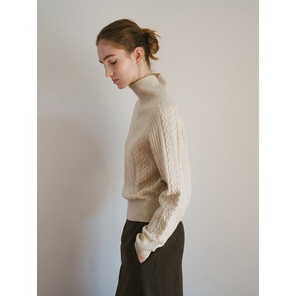 TWF CABLE WHOLEGARMENT KNIT TURTLENECK TOP_2COLORS