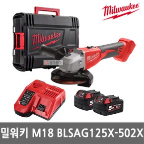 M18 BLSAG125X-502X 충전 앵글 그라인더 18V 5.0Ah*2개 5인치 브러쉬리스 무선