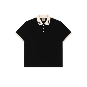 Sunset with you jacquard collar polo shirt Black Unisex