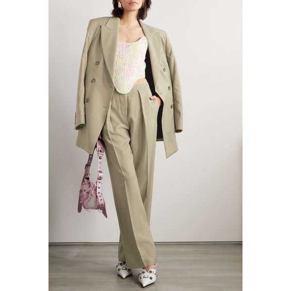 플리츠 헤링본 자카드 와이드 팬츠 라이트 그레이 1647597317270560