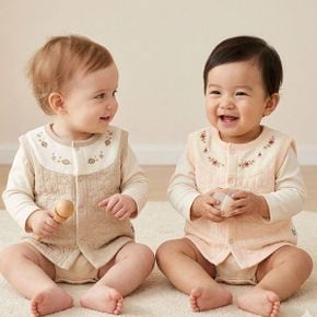 라운드 자수 순면 누빔조끼 2개월부터 2세 _P437074915