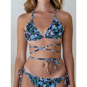 Morgan Navy Ruffle-trimmed Floral Bikini Top