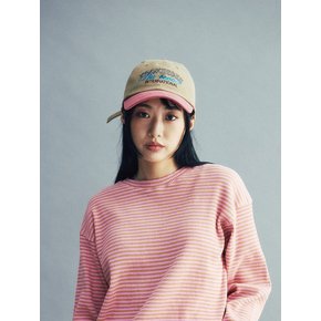 two tone vintage washing ball cap (Beige/Dark pink)