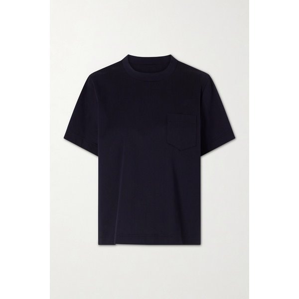 플리츠 스트라이프 코튼 저지 포플린 티셔츠 네이비 46376663163025243