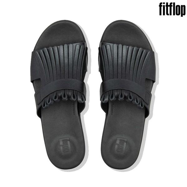 애니버서리H-프린지슬라이드 올블랙 레더 여성 신발 AN1-090