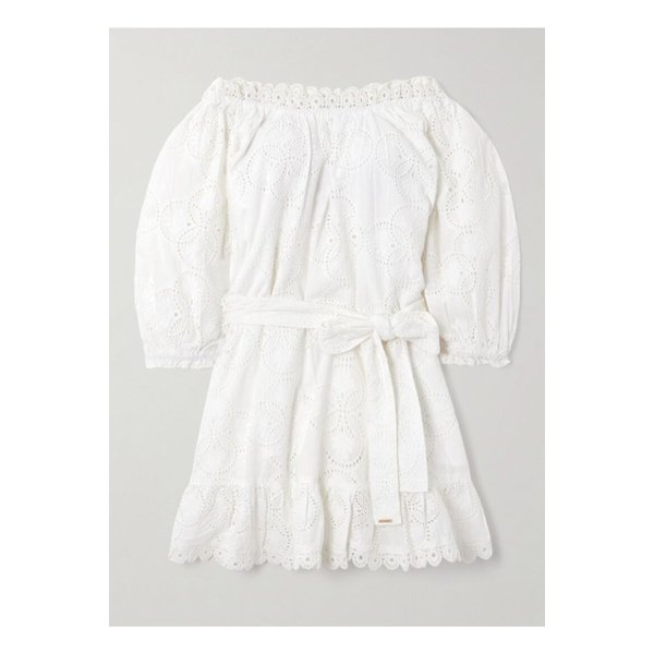 멜리사 오다바시 아비 벨트 오프숄더 브로드리 앙글레즈 코튼 미니 드레스 46376663162895107