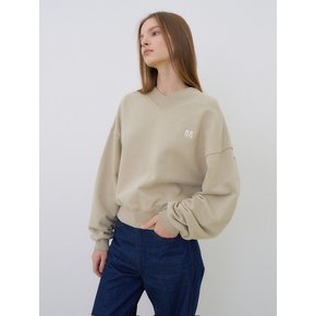 V-neck cotton logo sweatshirt (beige)