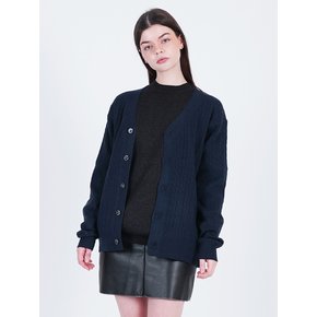 Silket Cable Y-neck Cardigan (Navy)