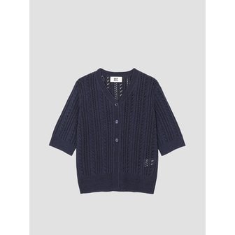 UNIT 린넨 혼방 브이넥 케이블 니트 [UFJKVN220N-NAVY]