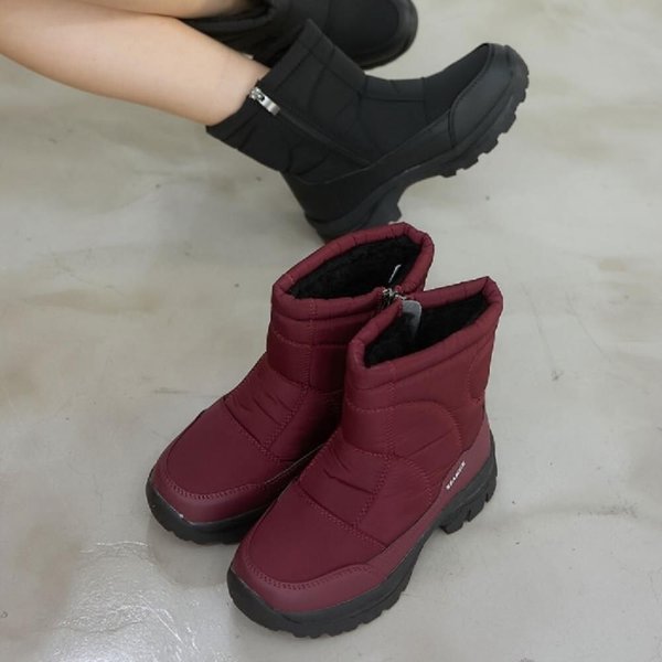 [옷자락] 여성 방한 퍼안감 와이드 사이드지퍼 패딩 앵클 부츠