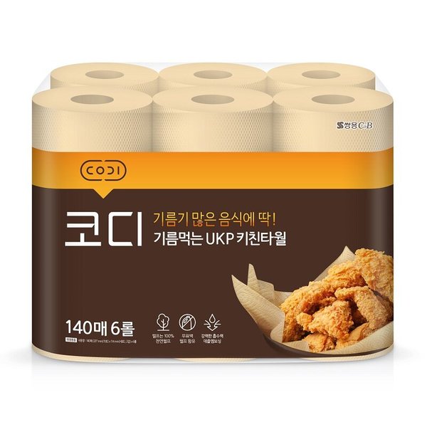 기름먹는 UKP 키친타월 140매*6롤 1팩