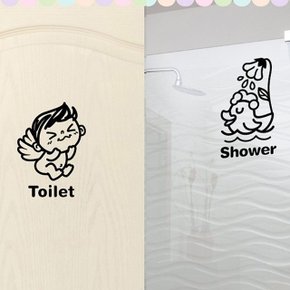 아기천사와 오리 Toilet 화장실 포인트스티커 블랙 (WB79663)