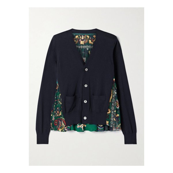 패널 코튼 프린트 새틴 플리츠 시폰 가디건 네이비 46376663162869279