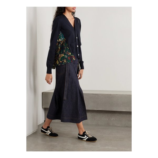 패널 코튼 프린트 새틴 플리츠 시폰 가디건 네이비 46376663162869279